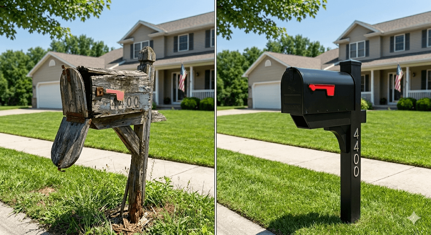 Before and after mailbox installation by RVA Mailbox